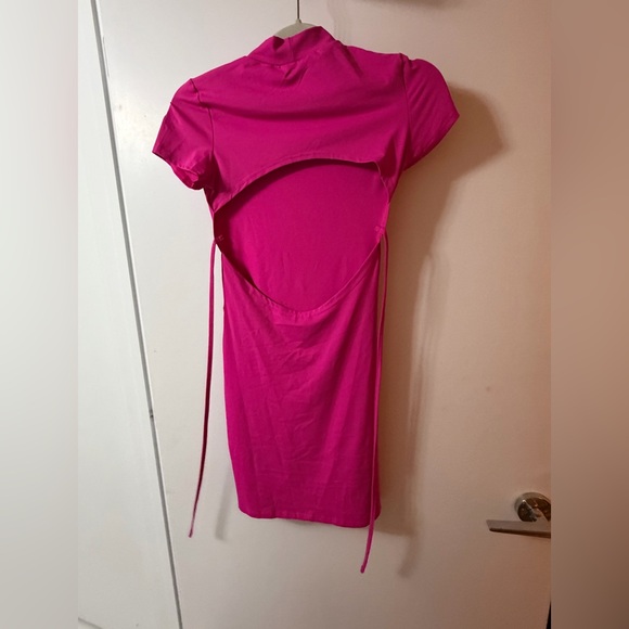 SHEIN Bright Pink High-Neck Split Mini Dress NWOT - Picture 3 of 7